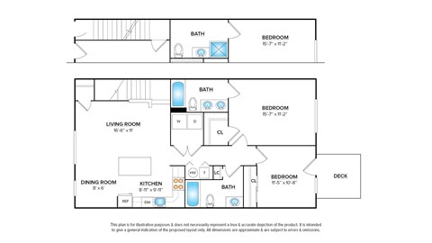Floor plan for 2 beds, 2 baths, 1200 sqft